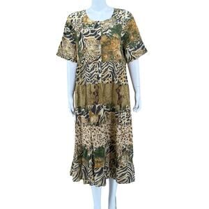Brownstone‎ Studio Dress Womens XL Tan Leopard Animal Print 100% Cotton Mob Wife